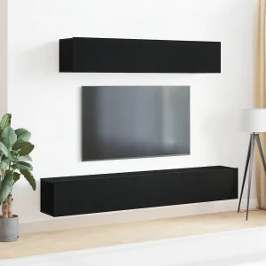 4-delige TV Meubel | Tv-Bank | TV-kast set in zwart gelaagd hout 4-delige TV Meubel | Tv-Bank | TV-kast set in zwart gelaagd hout