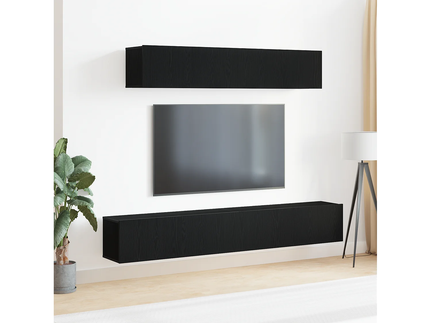4-delige TV Meubel | Tv-Bank | TV-kast set in zwart gelaagd hout