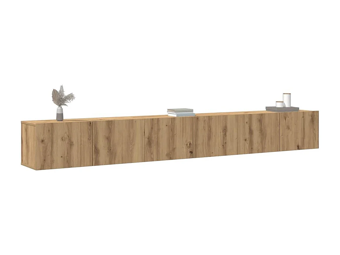 3-delig Tv-meubelset | Tv-Bank | TV-kast wandmontage bewerkt hout artisanaal eiken