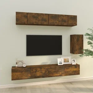 6-delige Tv-meubelset | Tv-Bank | TV-kast bewerkt hout gerookt eikenkleurig 6-delige Tv-meubelset | Tv-Bank | TV-kast bewerkt hout gerookt eikenkleurig