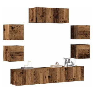 7-delig Tv-meubelset | Tv-Bank | TV-kast wandmontage bewerkt hout oud houtkleurig 7-delig Tv-meubelset | Tv-Bank | TV-kast wandmontage bewerkt hout oud houtkleurig