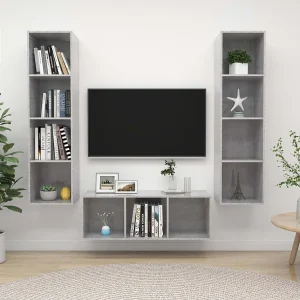 3-delige Tv-meubelset | Tv-Bank | TV-kast spaanplaat betongrijs