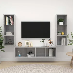3-delige Tv-meubelset | Tv-Bank | TV-kast spaanplaat betongrijs