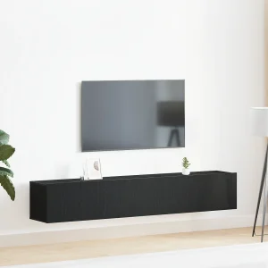 2-delige TV Meubel | Tv-Bank | TV-kastenset zwart van samengesteld hout