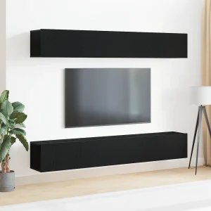 4-delige TV Meubel | Tv-Bank | TV-kastenset – Wandgemonteerd in Zwart Eiken 4-delige TV Meubel | Tv-Bank | TV-kastenset – Wandgemonteerd in Zwart Eiken