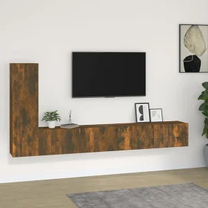 3-delige Tv-meubelset | Tv-Bank | TV-kast bewerkt hout gerookt eikenkleurig