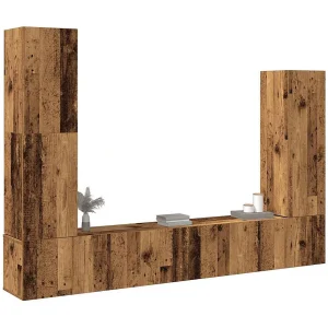 4-delig Tv-meubelset | Tv-Bank | TV-kast wandmontage bewerkt hout oud houtkleurig