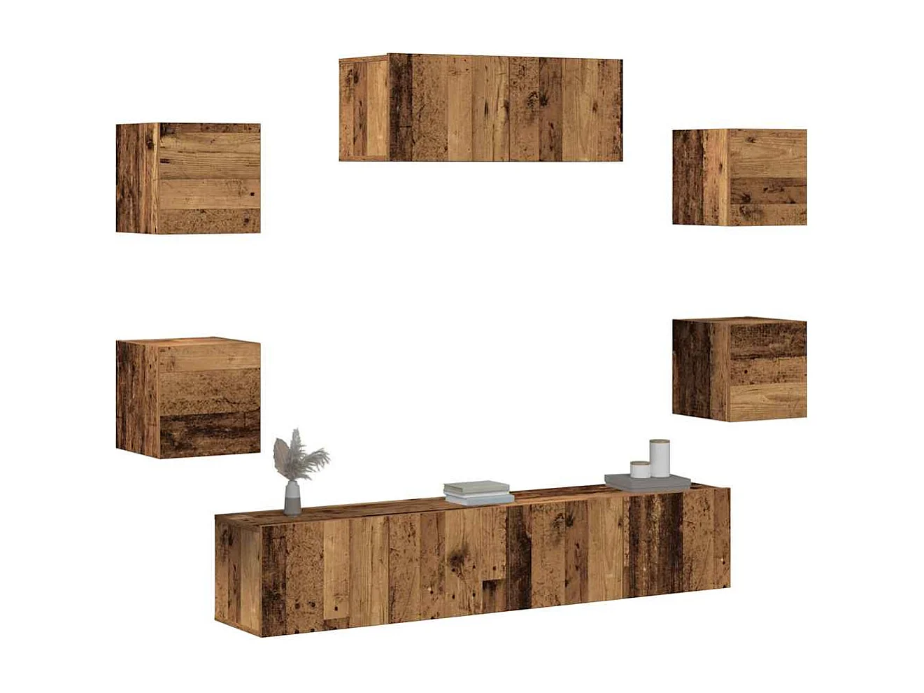 5-delig Tv-meubelset | Tv-Bank | TV-kast wandmontage oud houtkleurig