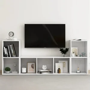 3-delige Tv-meubelset | Tv-Bank | TV-kast bewerkt hout wit