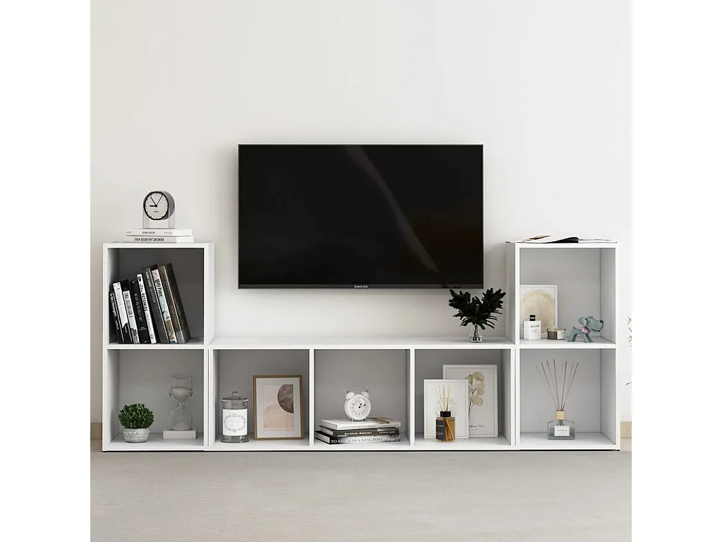 3-delige Tv-meubelset | Tv-Bank | TV-kast bewerkt hout wit