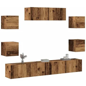7-delig Tv-meubelset | Tv-Bank | TV-kast wandmontage bewerkt hout oud houtkleurig 7-delig Tv-meubelset | Tv-Bank | TV-kast wandmontage bewerkt hout oud houtkleurig