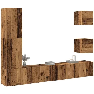 5-delig Tv-meubelset | Tv-Bank | TV-kast wandmontage bewerkt hout oud houtkleurig 5-delig Tv-meubelset | Tv-Bank | TV-kast wandmontage bewerkt hout oud houtkleurig