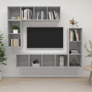 4-delige Tv-meubelset | Tv-Bank | TV-kast bewerkt hout betongrijs 4-delige Tv-meubelset | Tv-Bank | TV-kast bewerkt hout betongrijs