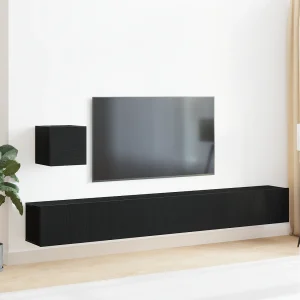 4-delige TV-eenheidset in zwart eiken, gemaakt van engineering hout. 4-delige TV-eenheidset in zwart eiken, gemaakt van engineering hout.