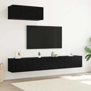 3-delige TV Meubel | Tv-Bank | TV-kast set Wandmontage in Zwart Eiken, gefabriceerd hout 3-delige TV Meubel | Tv-Bank | TV-kast set Wandmontage in Zwart Eiken, gefabriceerd hout