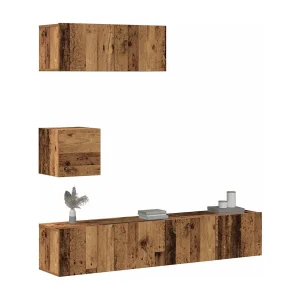 4-delig Tv-meubelset | Tv-Bank | TV-kast wandmontage bewerkt hout oud houtkleurig 4-delig Tv-meubelset | Tv-Bank | TV-kast wandmontage bewerkt hout oud houtkleurig