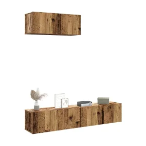 3-delig Tv-meubelset | Tv-Bank | TV-kast wandmontage bewerkt hout oud houtkleurig 3-delig Tv-meubelset | Tv-Bank | TV-kast wandmontage bewerkt hout oud houtkleurig