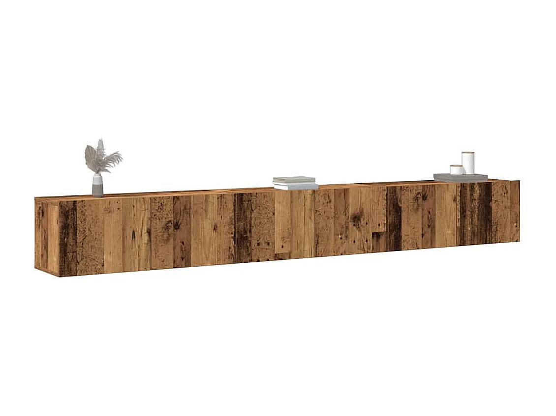 3-delig Tv-meubelset | Tv-Bank | TV-kast wandmontage bewerkt hout oud houtkleurig