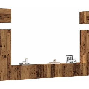 6-delig Tv-meubelset | Tv-Bank | TV-kast wandmontage bewerkt hout oud houtkleurig 6-delig Tv-meubelset | Tv-Bank | TV-kast wandmontage bewerkt hout oud houtkleurig