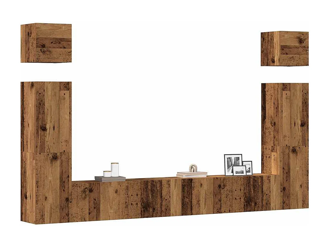 6-delig Tv-meubelset | Tv-Bank | TV-kast wandmontage bewerkt hout oud houtkleurig