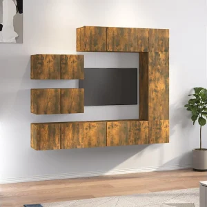 8-delige Tv-meubelset | Tv-Bank | TV-kast bewerkt hout gerookt eikenkleurig 8-delige Tv-meubelset | Tv-Bank | TV-kast bewerkt hout gerookt eikenkleurig