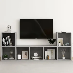 3-delige Tv-meubelset | Tv-Bank | TV-kast bewerkt hout betongrijs