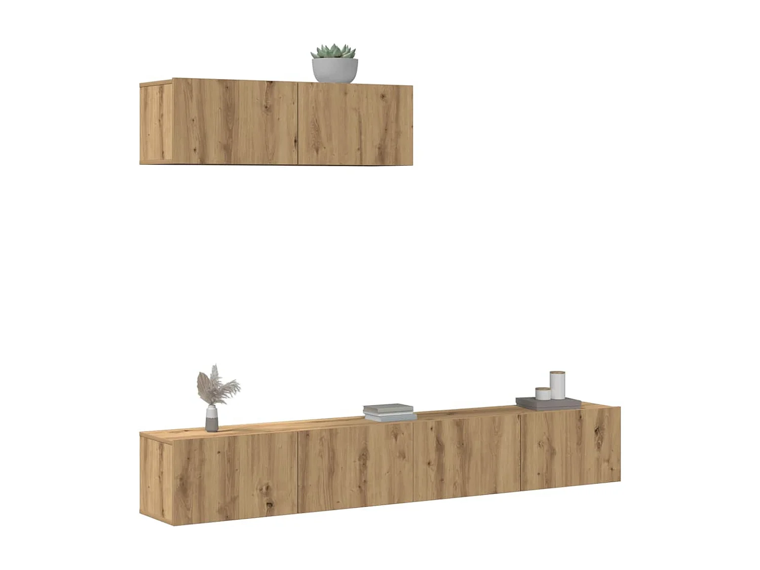 3-delig Tv-meubelset | Tv-Bank | TV-kast wandmontage bewerkt hout artisanaal eiken