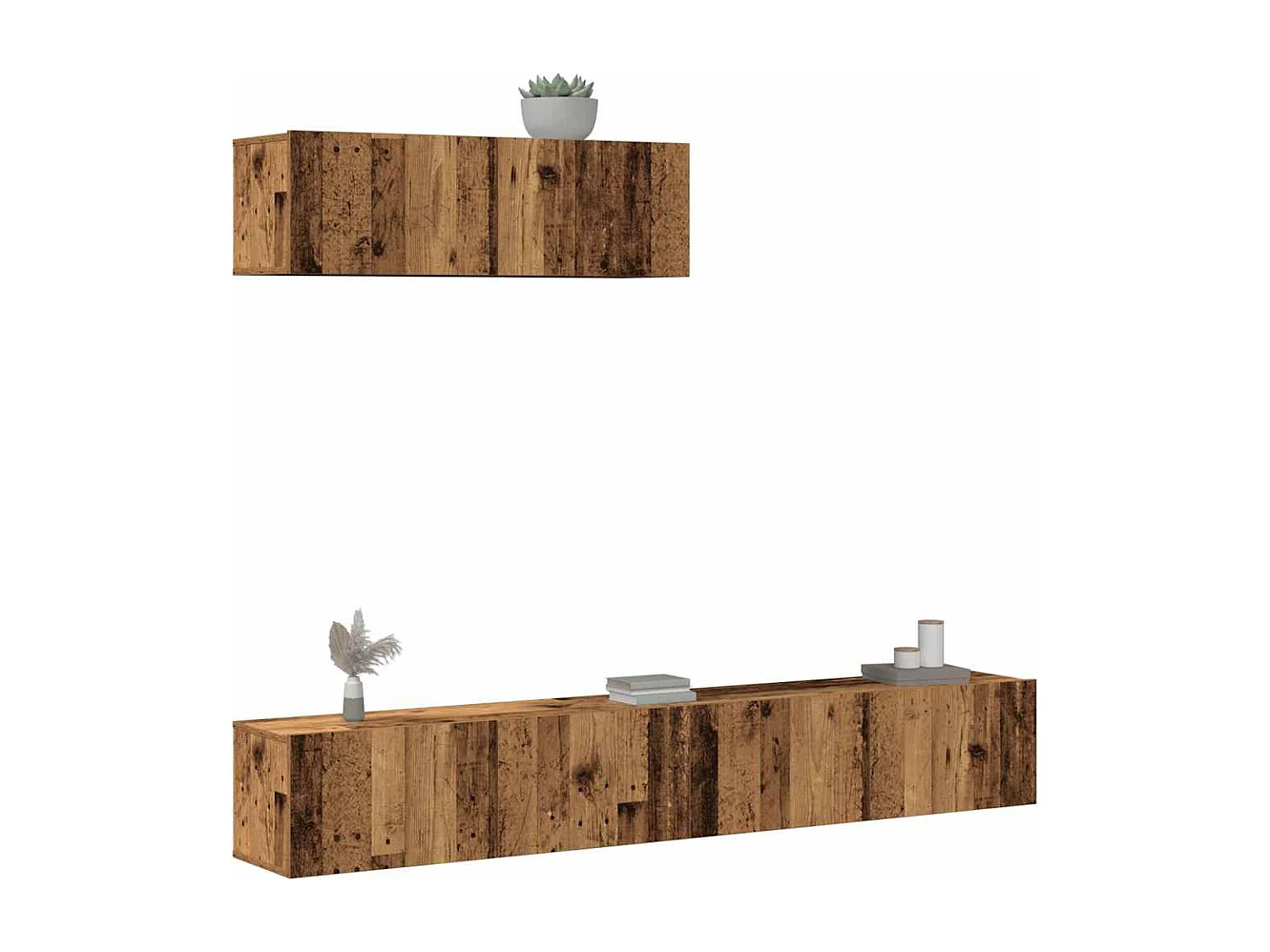 3-delig Tv-meubelset | Tv-Bank | TV-kast wandmontage bewerkt hout oud houtkleurig