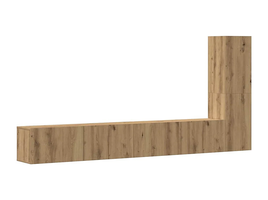 3-delig Tv-meubelset | Tv-Bank | TV-kast wandmontage bewerkt hout artisanaal eiken