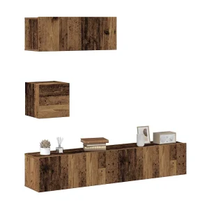 4-delig Tv-meubelset | Tv-Bank | TV-kast wandmontage bewerkt hout oud houtkleurig 4-delig Tv-meubelset | Tv-Bank | TV-kast wandmontage bewerkt hout oud houtkleurig
