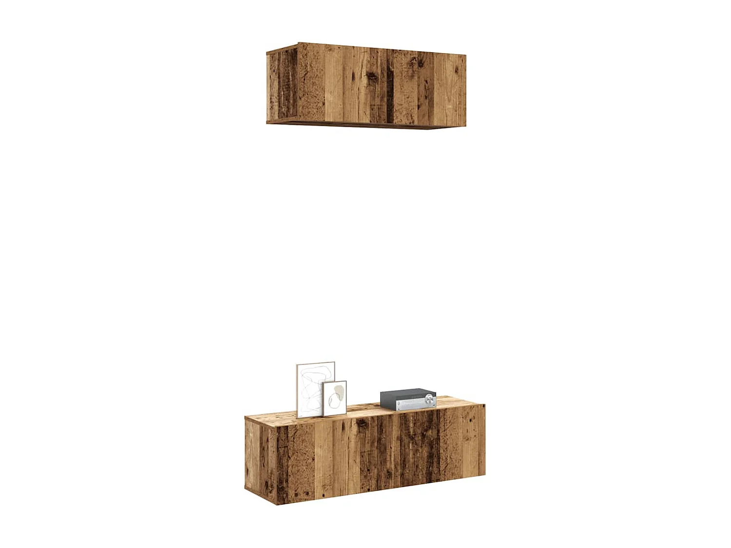 2-delig Tv-meubelset | Tv-Bank | TV-kast wandmontage bewerkt hout oud houtkleurig