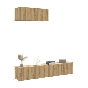 3-delig Tv-meubelset | Tv-Bank | TV-kast wandmontage bewerkt hout artisanaal eiken 3-delig Tv-meubelset | Tv-Bank | TV-kast wandmontage bewerkt hout artisanaal eiken