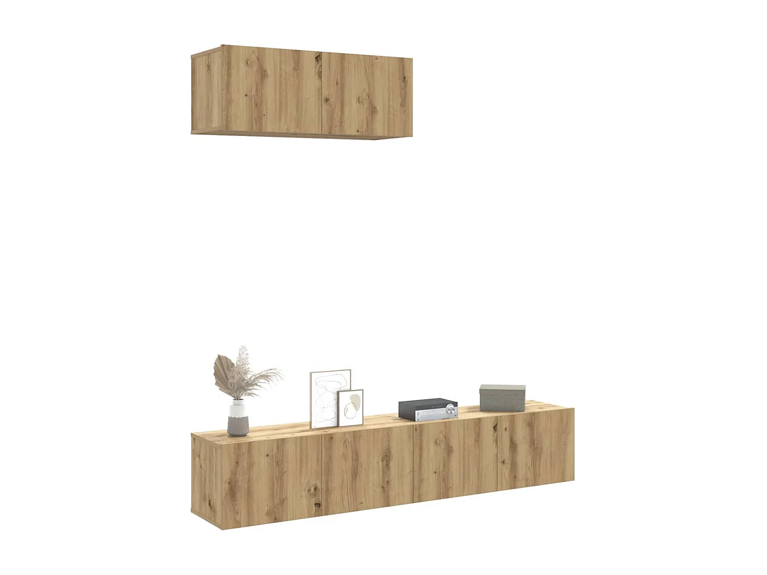 3-delig Tv-meubelset | Tv-Bank | TV-kast wandmontage bewerkt hout artisanaal eiken