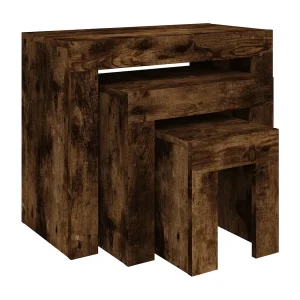 3-delige Tafeltjesset | Woonkamertafel | Koffietafel bewerkt hout gerookt eikenkleurig 3-delige Tafeltjesset | Woonkamertafel | Koffietafel bewerkt hout gerookt eikenkleurig