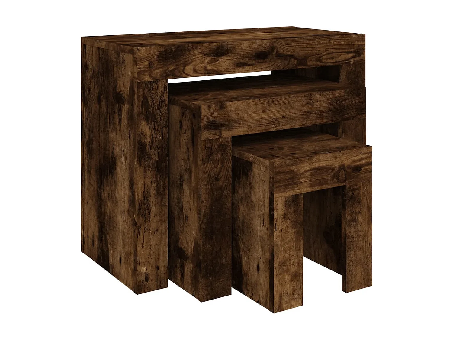 3-delige Tafeltjesset | Woonkamertafel | Koffietafel bewerkt hout gerookt eikenkleurig