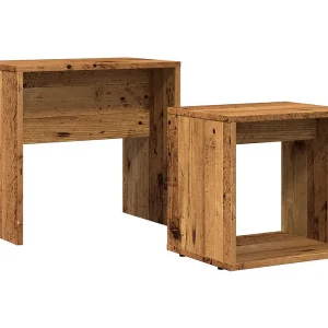 2-delige Tafeltjesset | Woonkamertafel bewerkt hout oud houtkleurig