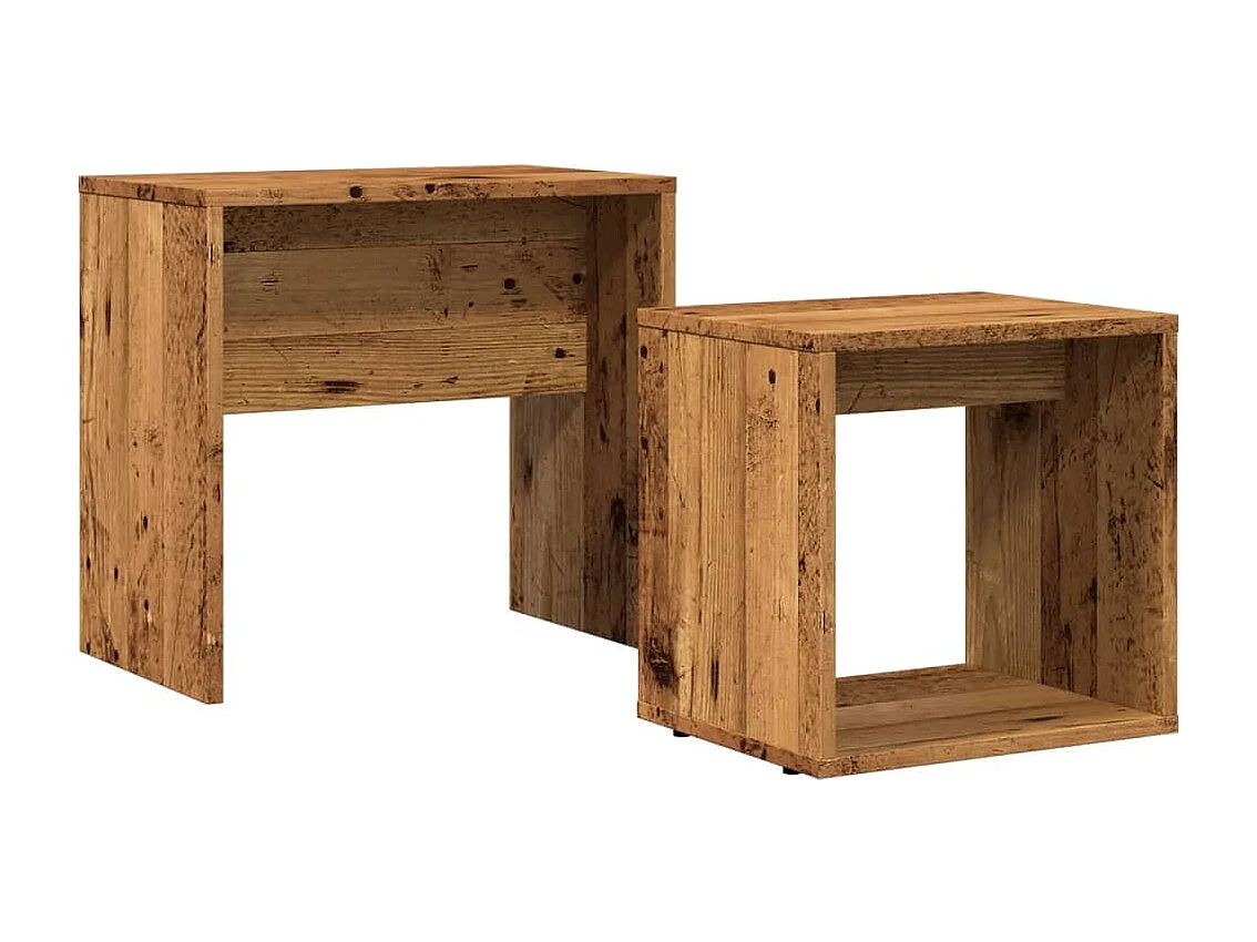 2-delige Tafeltjesset | Woonkamertafel bewerkt hout oud houtkleurig