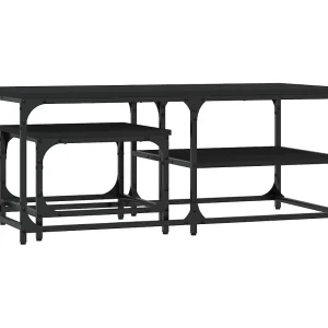 2-delige Tafeltjesset | Woonkamertafel bewerkt hout zwart