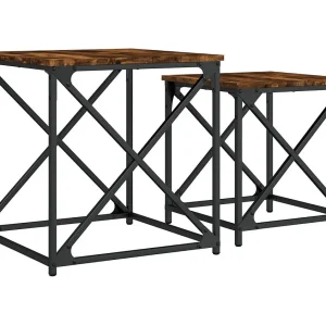 2-delige Tafeltjesset | Woonkamertafel bewerkt hout gerookt eikenkleurig