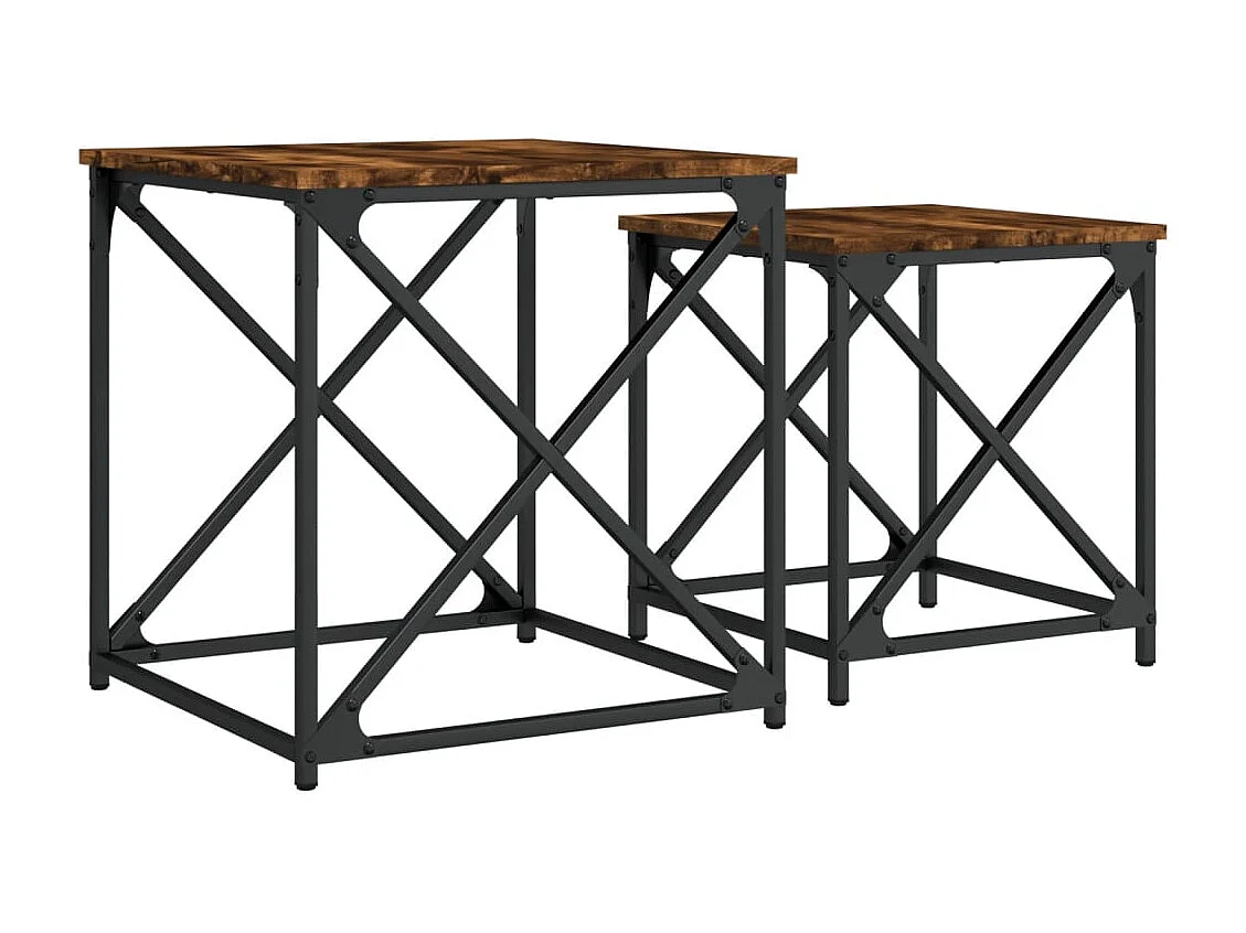 2-delige Tafeltjesset | Woonkamertafel bewerkt hout gerookt eikenkleurig