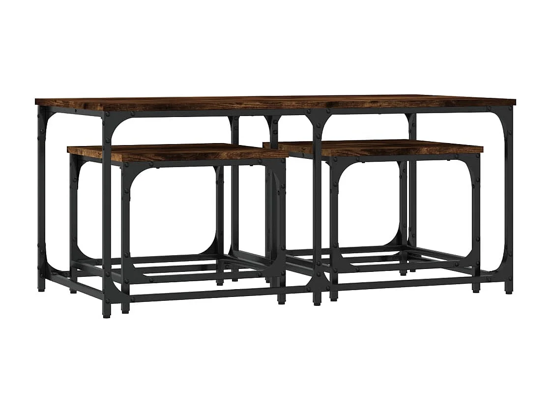 3-delige Tafeltjesset | Woonkamertafel | Koffietafel bewerkt hout gerookt eikenkleurig