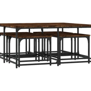 5-delige Tafeltjesset | Woonkamertafel | Koffietafel bewerkt hout gerookt eikenkleurig