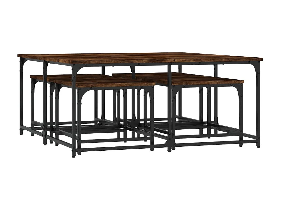 5-delige Tafeltjesset | Woonkamertafel | Koffietafel bewerkt hout gerookt eikenkleurig