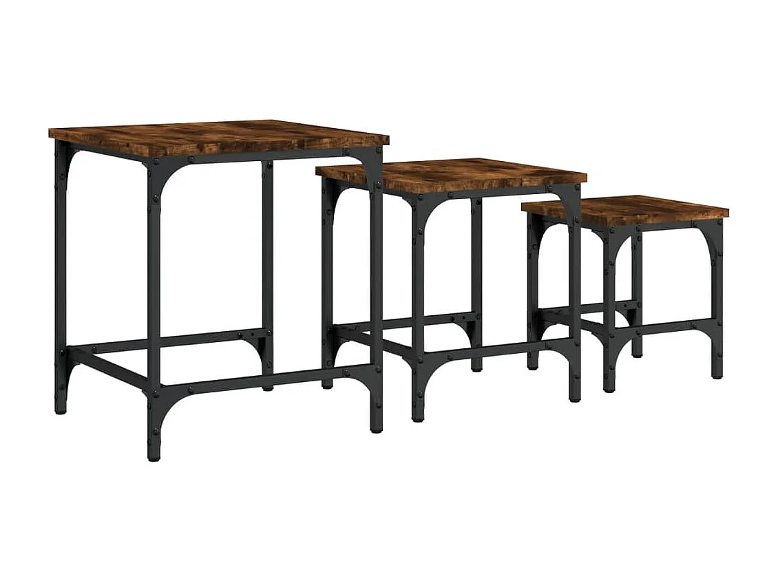 3-delige Tafeltjesset | Woonkamertafel | Koffietafel bewerkt hout gerookt eikenkleurig