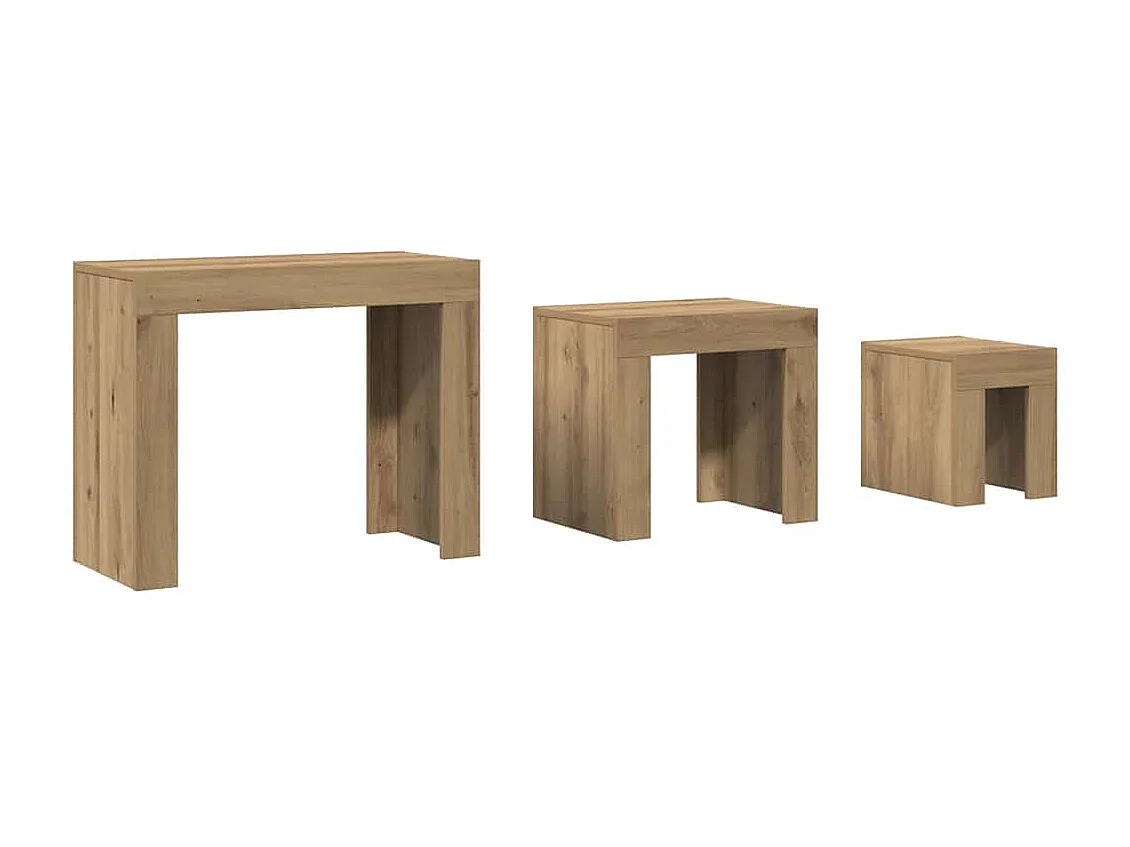 3-delige Tafeltjesset | Woonkamertafel | Koffietafel bewerkt hout artisanaal eikenkleurig