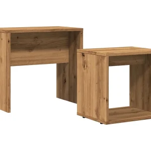 2-delige Tafeltjesset | Woonkamertafel bewerkt hout artisanaal eikenkleurig