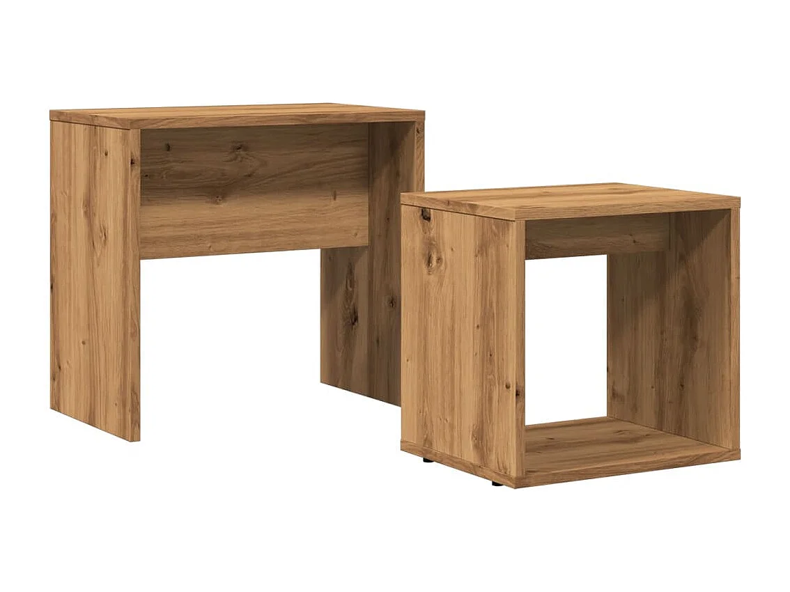2-delige Tafeltjesset | Woonkamertafel bewerkt hout artisanaal eikenkleurig