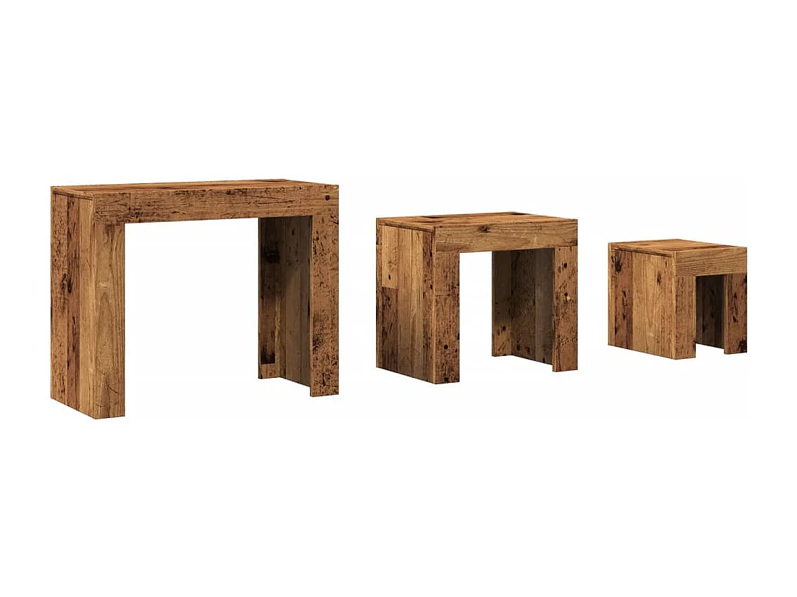 3-delige Tafeltjesset | Woonkamertafel | Koffietafel bewerkt hout oud houtkleurig
