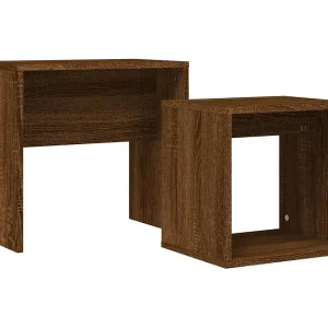 2-delige Tafeltjesset | Woonkamertafel bewerkt hout bruin eikenkleur