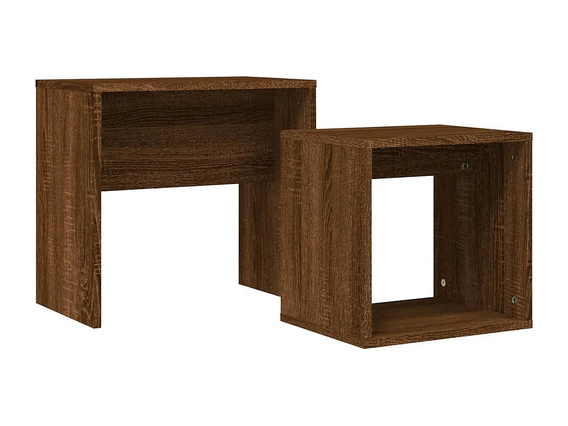 2-delige Tafeltjesset | Woonkamertafel bewerkt hout bruin eikenkleur